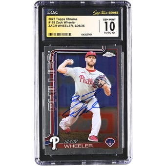 Zack Wheeler Philadelphia Phillies Autographed 2025 Topps Chrome #189 CGC Authenticated 10/10 Card