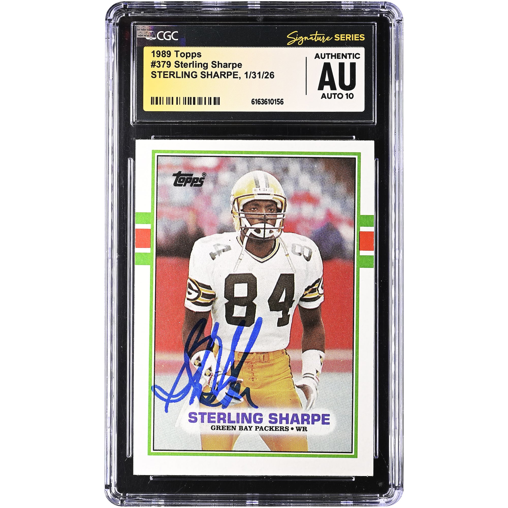 Sterling Sharpe Green Bay Packers Autographed 1989 Topps #379 CGC Authenticated Auto 10 Rookie Card. rookie card picture