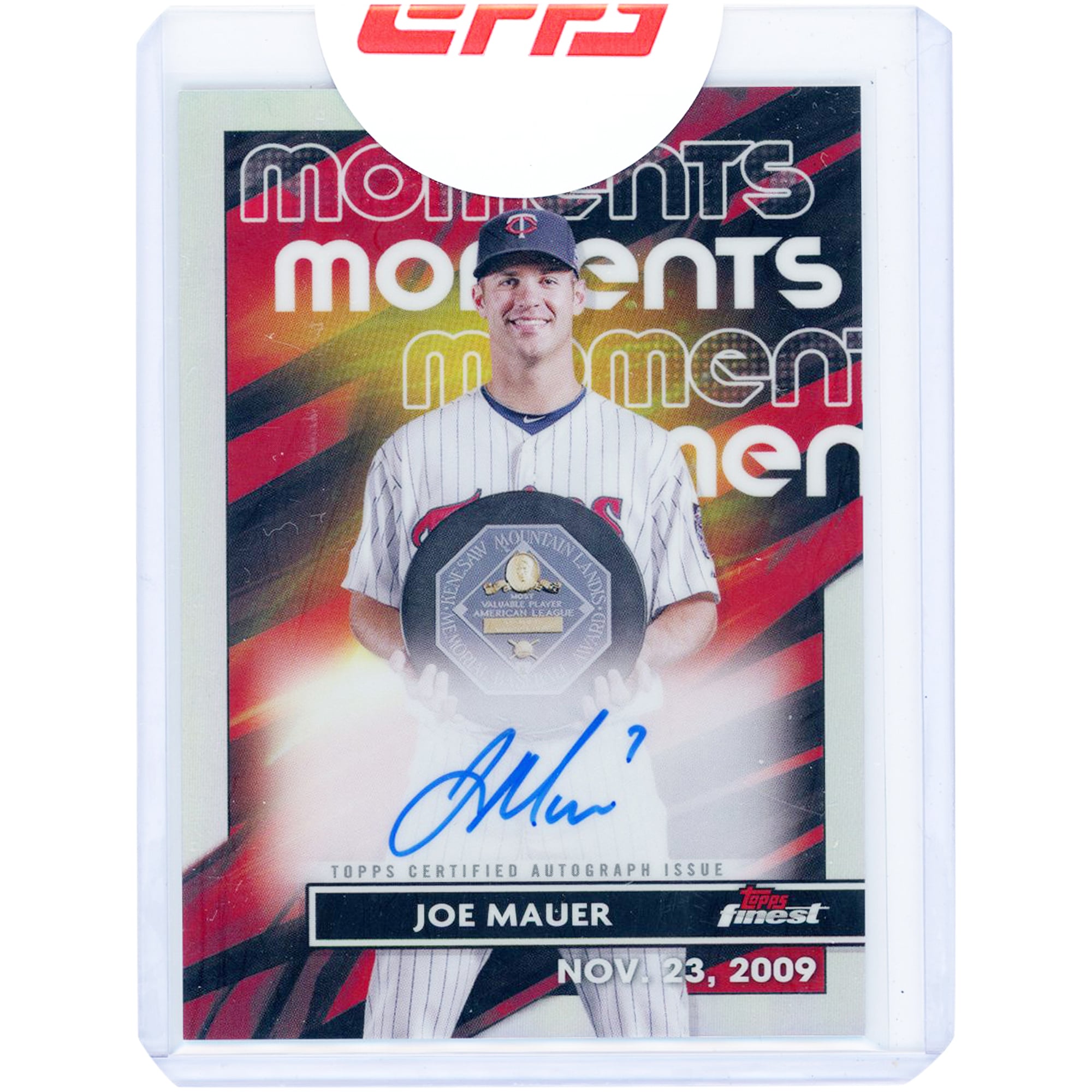 Joe Mauer Minnesota Twins Autographed 2023 Topps Finest Moments #FMA-JM Card. rookie card picture
