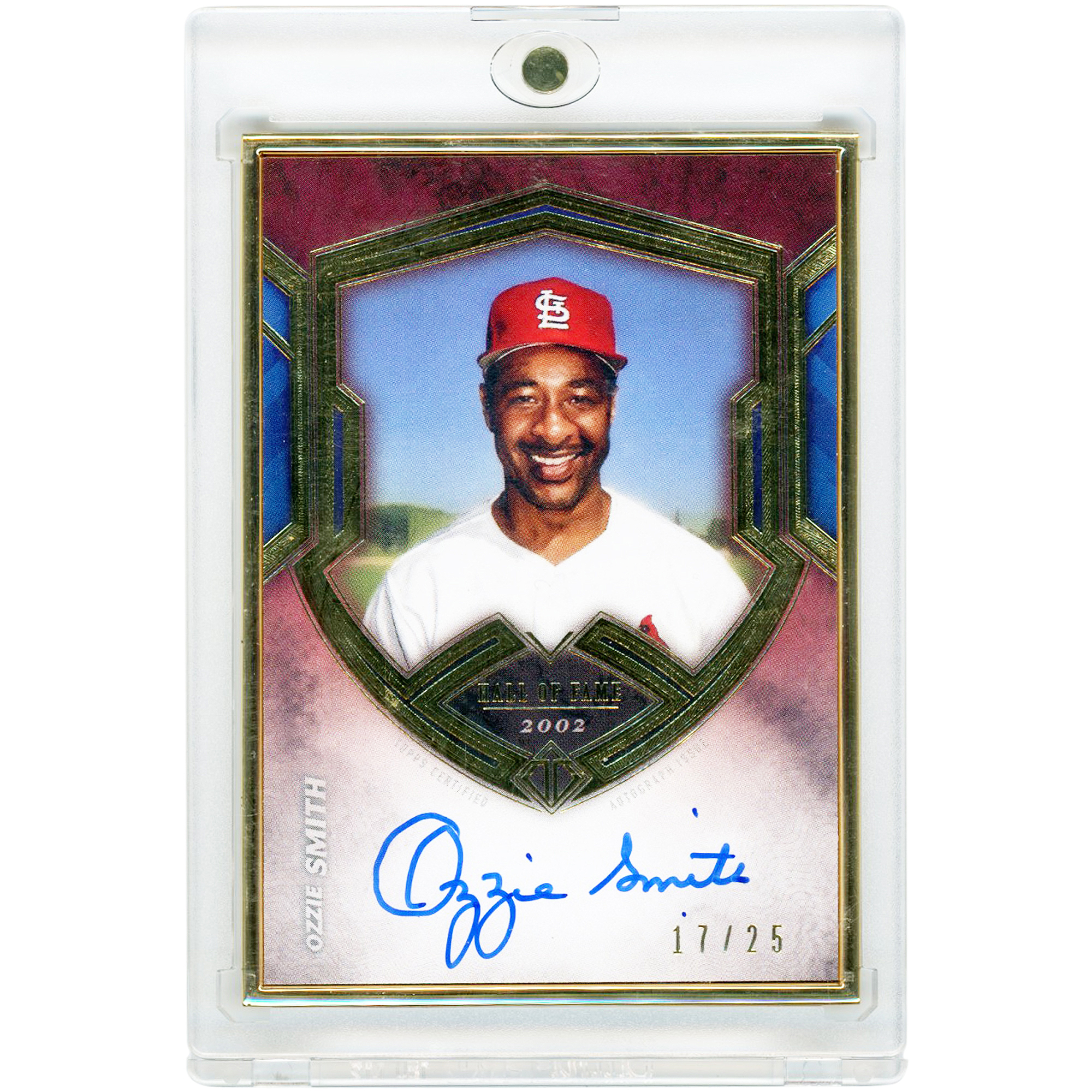 Ozzie Smith St. Louis Cardinals Autographed 2020 Topps Transcendent Gold Framed HOF #THOF-OS #17/25 Card