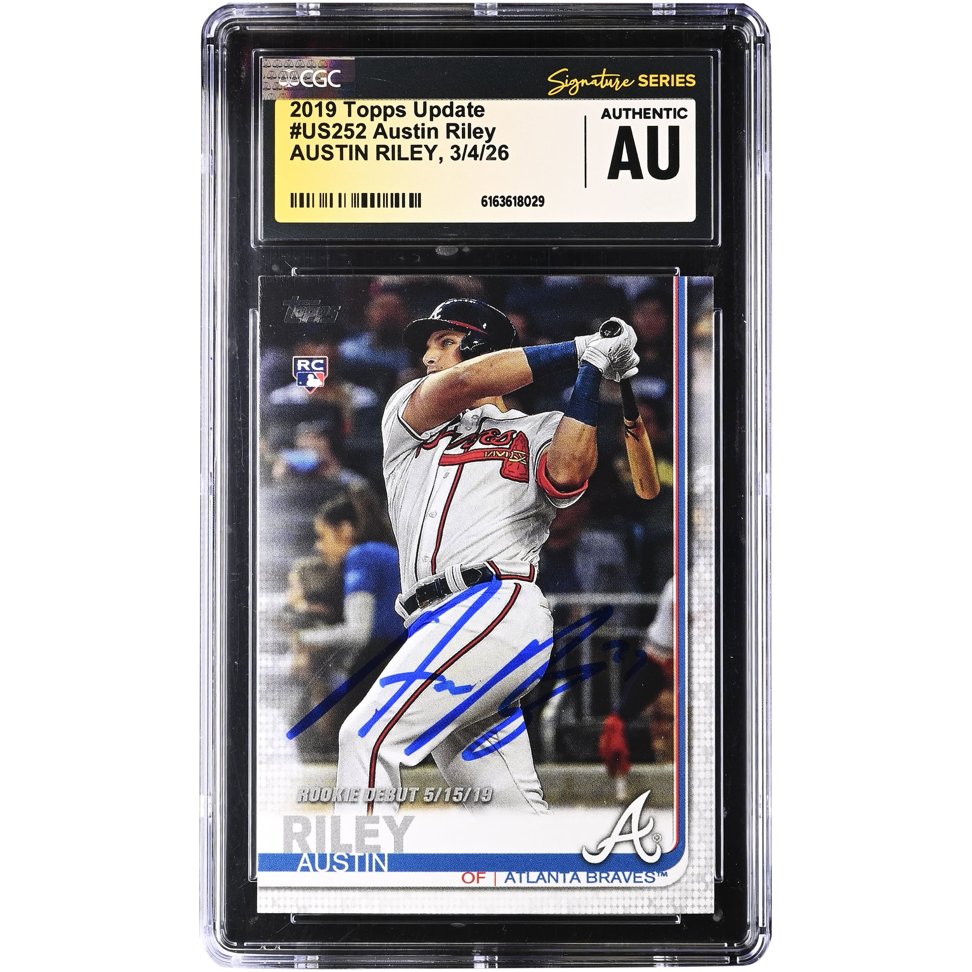Austin Riley Atlanta Braves Autographed 2019 Topps Update #US252 CGC Authenticated Rookie Card. rookie card picture