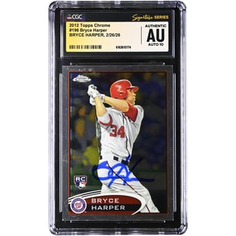 Bryce Harper Washington Nationals Autographed 2012 Topps Chrome #196 CGC Authenticated Auto 10 Rookie Card