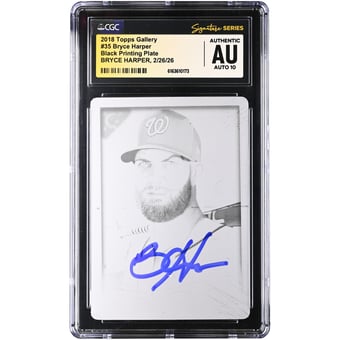 Bryce Harper Washington Nationals Autographed 2018 Topps Gallery Black Printing Plate #35 #1/1 CGC Authenticated Auto 10 Card