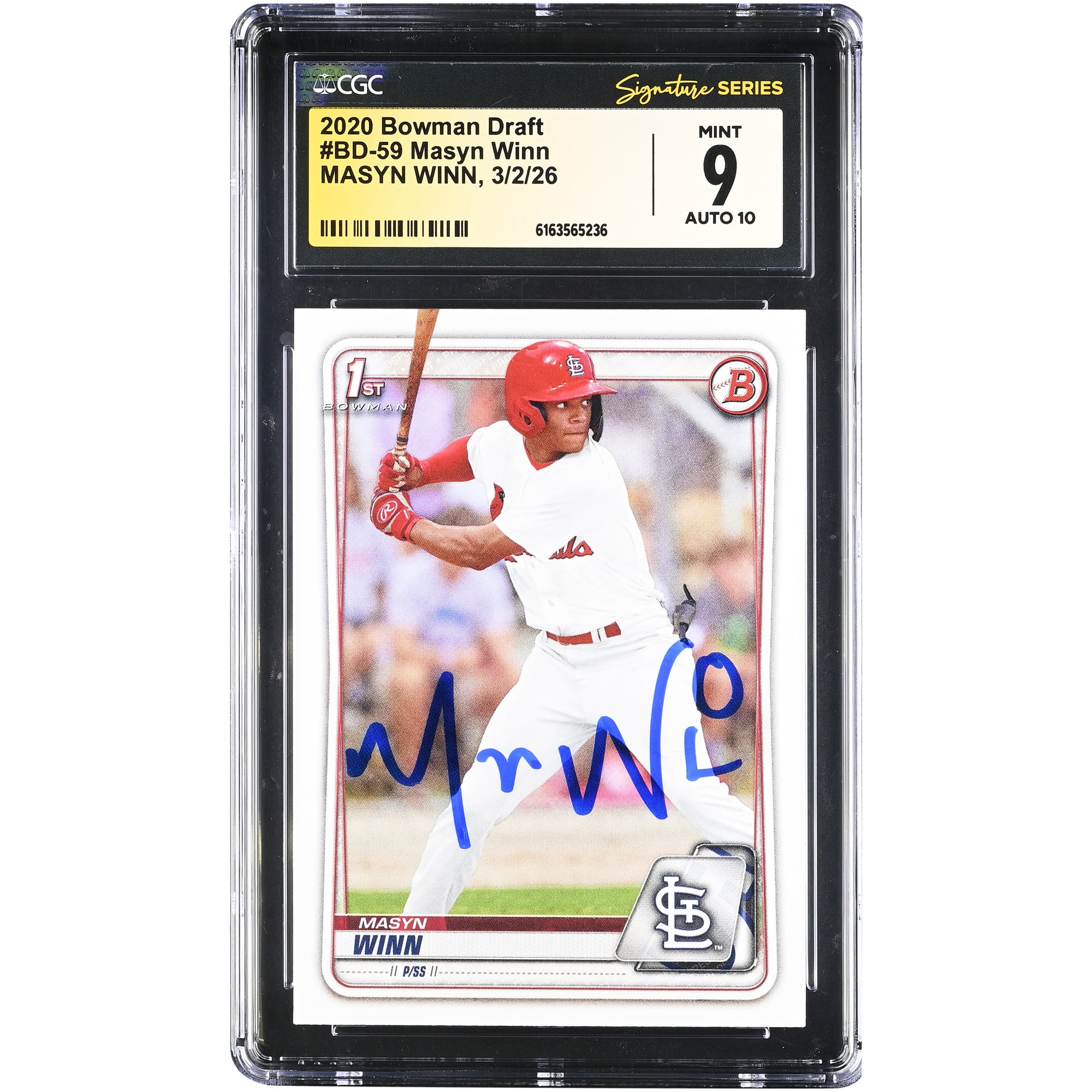 Masyn Winn St. Louis Cardinals Autographed 2020 Bowman Draft #BD-59 CGC Authenticated /10 Card