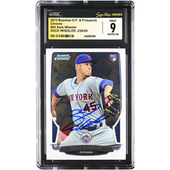 Zack Wheeler New York Mets Autographed 2013 Bowman Draft Picks & Prospects Chrome #20 CGC Authenticated 10/10 Rookie Card