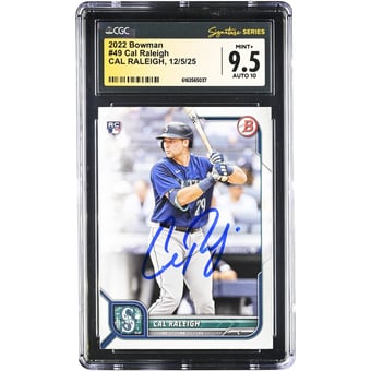 Cal Raleigh Seattle Mariners Autographed 2022 Bowman #49 CGC Authenticated 9.5/10 Rookie Card