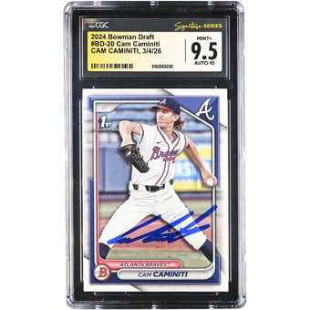 Cam Caminiti Atlanta Braves Autographed 2024 Bowman Draft #BD-20 CGC Authenticated 9.5/10 Card