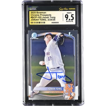 Jonah Tong New York Mets Autographed 2025 Bowman Chrome Prospects #BCP-105 CGC Authenticated 9.5/10 Card