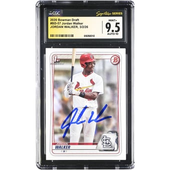 Jordan Walker St. Louis Cardinals Autographed 2020 Bowman Draft #BD-57 CGC Authenticated 9.5/10 Card