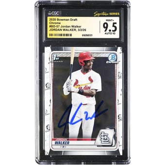 Jordan Walker St. Louis Cardinals Autographed 2020 Bowman Draft Chrome #BD-57 CGC Authenticated 9.5/10 Card