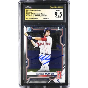 Marcelo Mayer Boston Red Sox Autographed 2021 Bowman Draft Chrome #BDC-174 CGC Authenticated 9.5/10 Card
