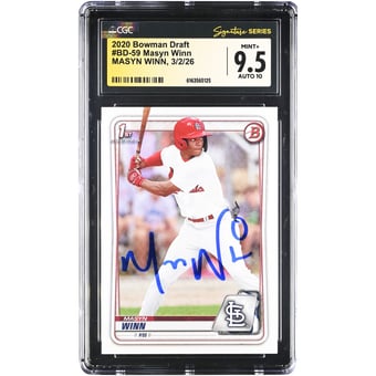 Masyn Winn St. Louis Cardinals Autographed 2020 Bowman Draft #BD-59 CGC Authenticated 9.5/10 Card