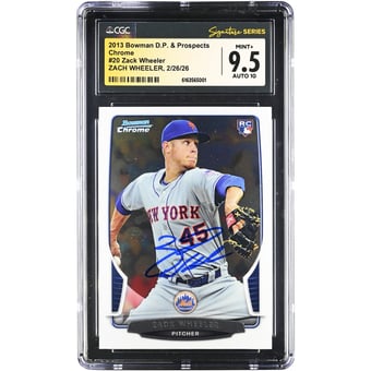 Zack Wheeler New York Mets Autographed 2013 Bowman Draft Picks & Prospects Chrome #20 CGC Authenticated 9.5/10 Rookie Card