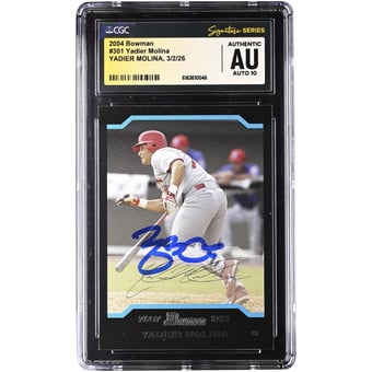 Yadier Molina St. Louis Cardinals Autographed 2004 Bowman #301 CGC Authenticated Auto 10 Rookie Card