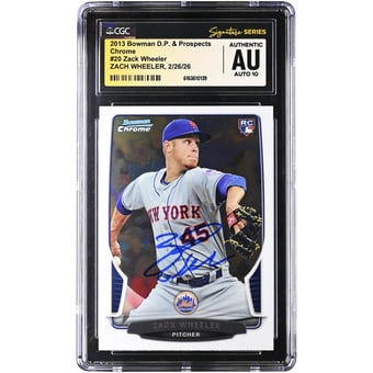 Zack Wheeler New York Mets Autographed 2013 Bowman Draft Picks & Prospects Chrome #20 CGC Authenticated Auto 10 Rookie Card
