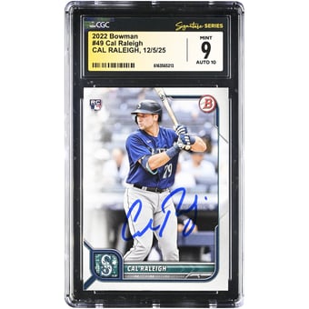 Cal Raleigh Seattle Mariners Autographed 2022 Bowman #49 CGC Authenticated 9/10 Rookie Card