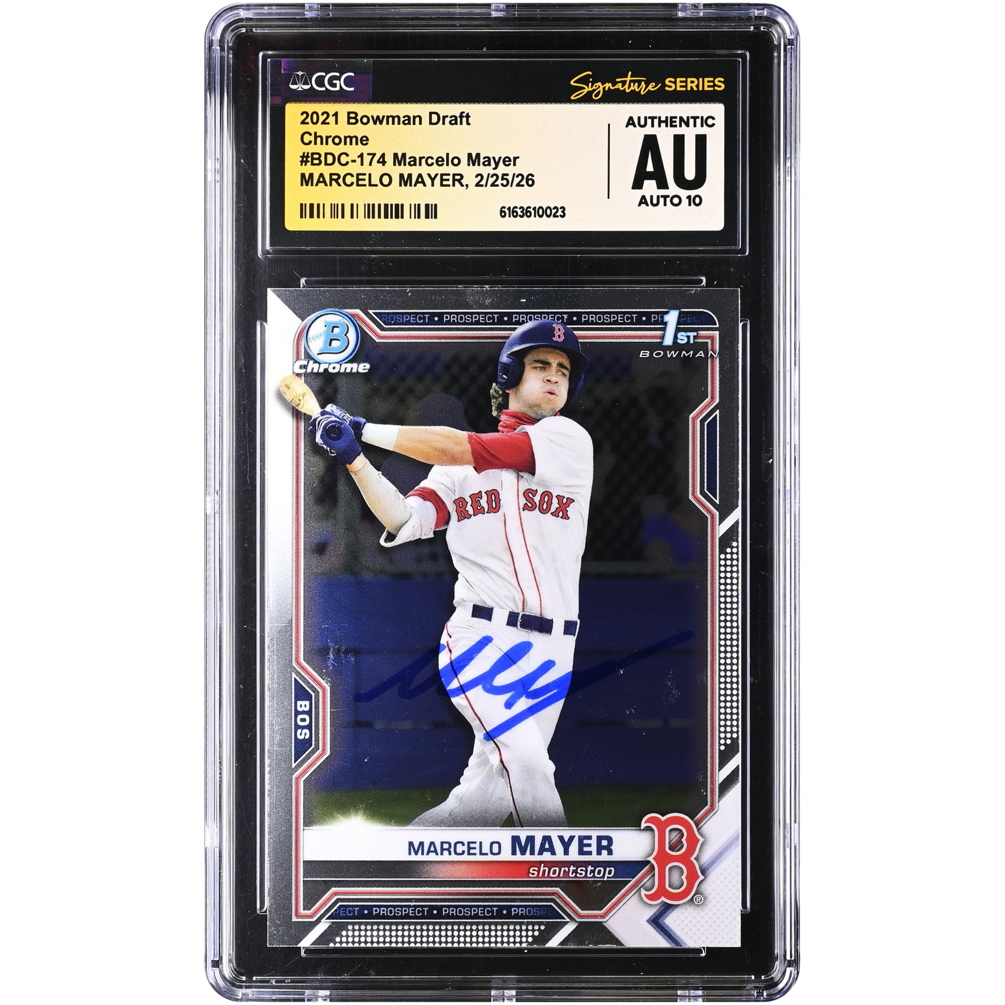 Marcelo Mayer Boston Red Sox Autographed 2021 Bowman Draft Chrome #BDC-174 CGC Authenticated Auto 10 Card