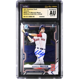 Marcelo Mayer Boston Red Sox Autographed 2021 Bowman Draft Chrome #BDC-174 CGC Authenticated Auto 10 Card