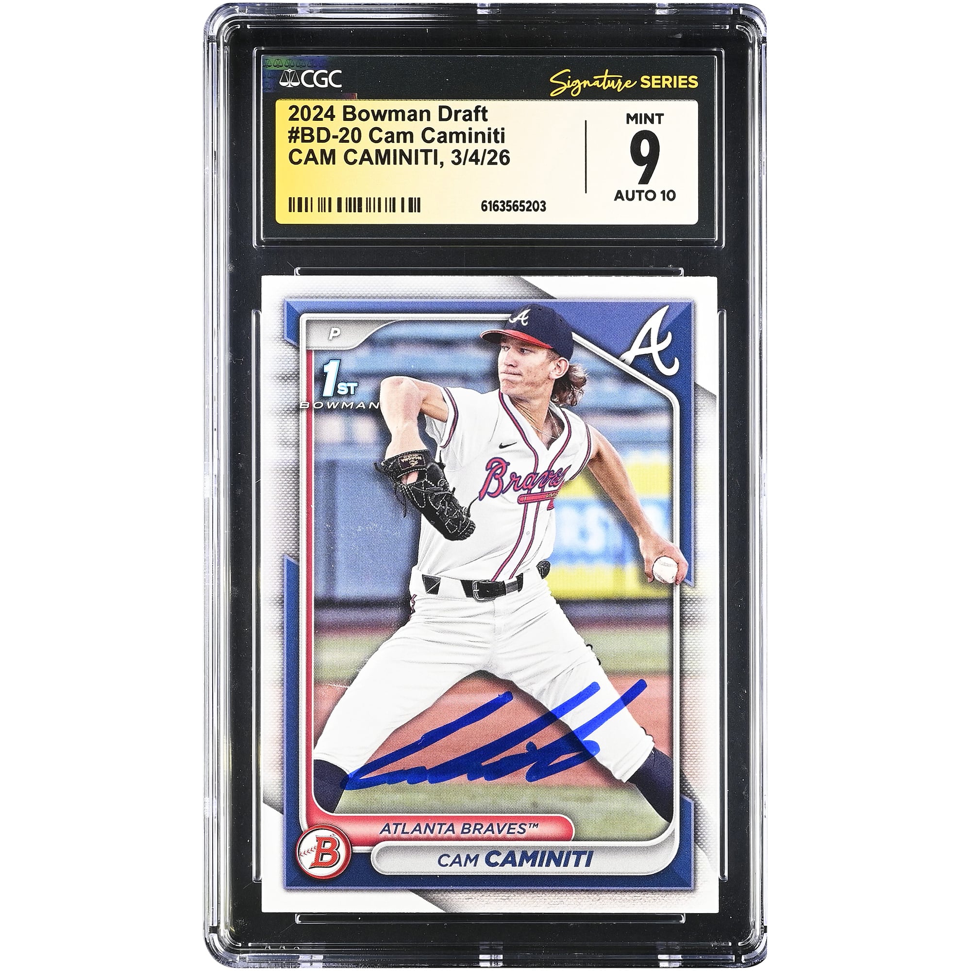 Cam Caminiti Atlanta Braves Autographed 2024 Bowman Draft #BD-20 CGC Authenticated /10 Card