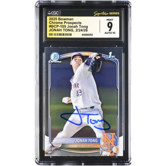 Jonah Tong New York Mets Autographed 2025 Bowman Chrome Prospects #BCP-105 CGC Authenticated 9/10 Card
