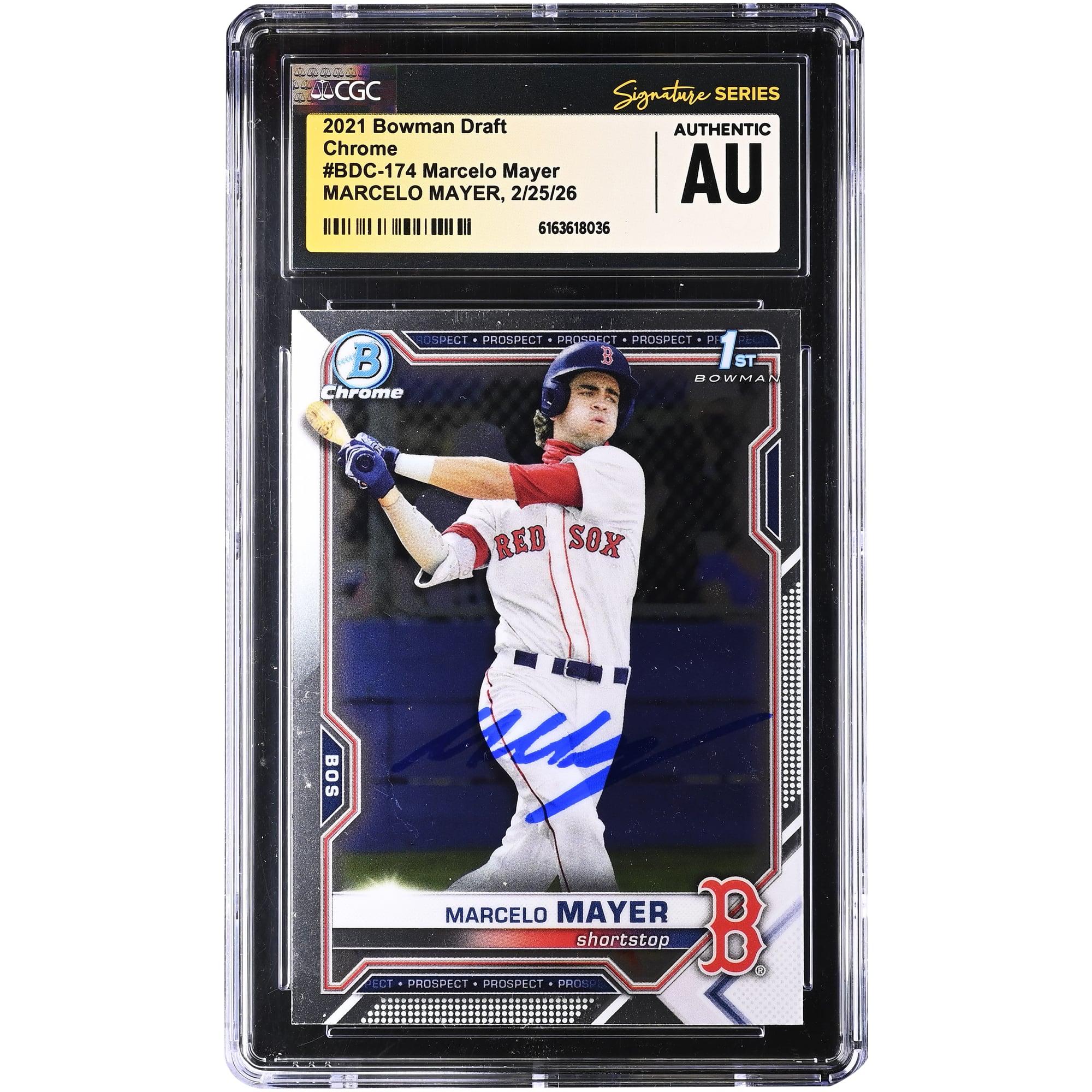 Marcelo Mayer Boston Red Sox Autographed 2021 Bowman Draft Chrome #BDC-174 CGC Authenticated / Card