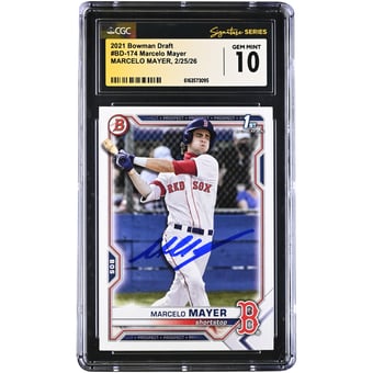 Marcelo Mayer Boston Red Sox Autographed 2021 Bowman Draft #BD-174 CGC Authenticated GEM MINT 10 Card