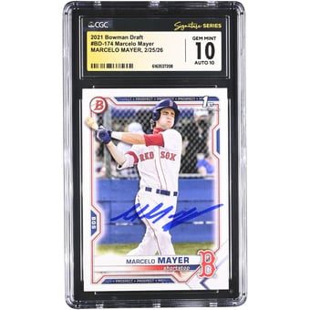 Marcelo Mayer Boston Red Sox Autographed 2021 Bowman Draft #BD-174 CGC Authenticated 10/10 Card