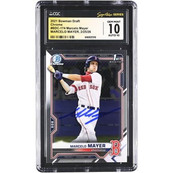 Marcelo Mayer Boston Red Sox Autographed 2021 Bowman Draft Chrome #BDC-174 CGC Authenticated 10/10 Card