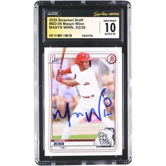 Masyn Winn St. Louis Cardinals Autographed 2020 Bowman Draft #BD-59 CGC Authenticated 10/10 Card