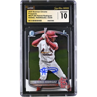 Rainiel Rodriguez St. Louis Cardinals Autographed 2025 Bowman Chrome Prospects #BCP-200 CGC Authenticated GEM MINT 10 Card