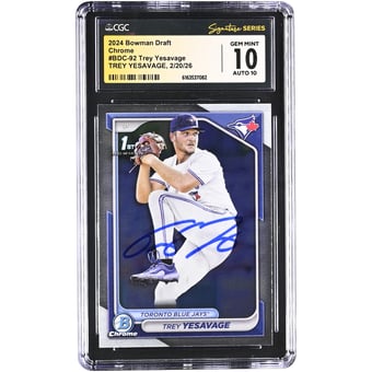 Trey Yesavage Toronto Blue Jays Autographed 2024 Bowman Draft Chrome #BDC-92 CGC Authenticated 10/10 Card