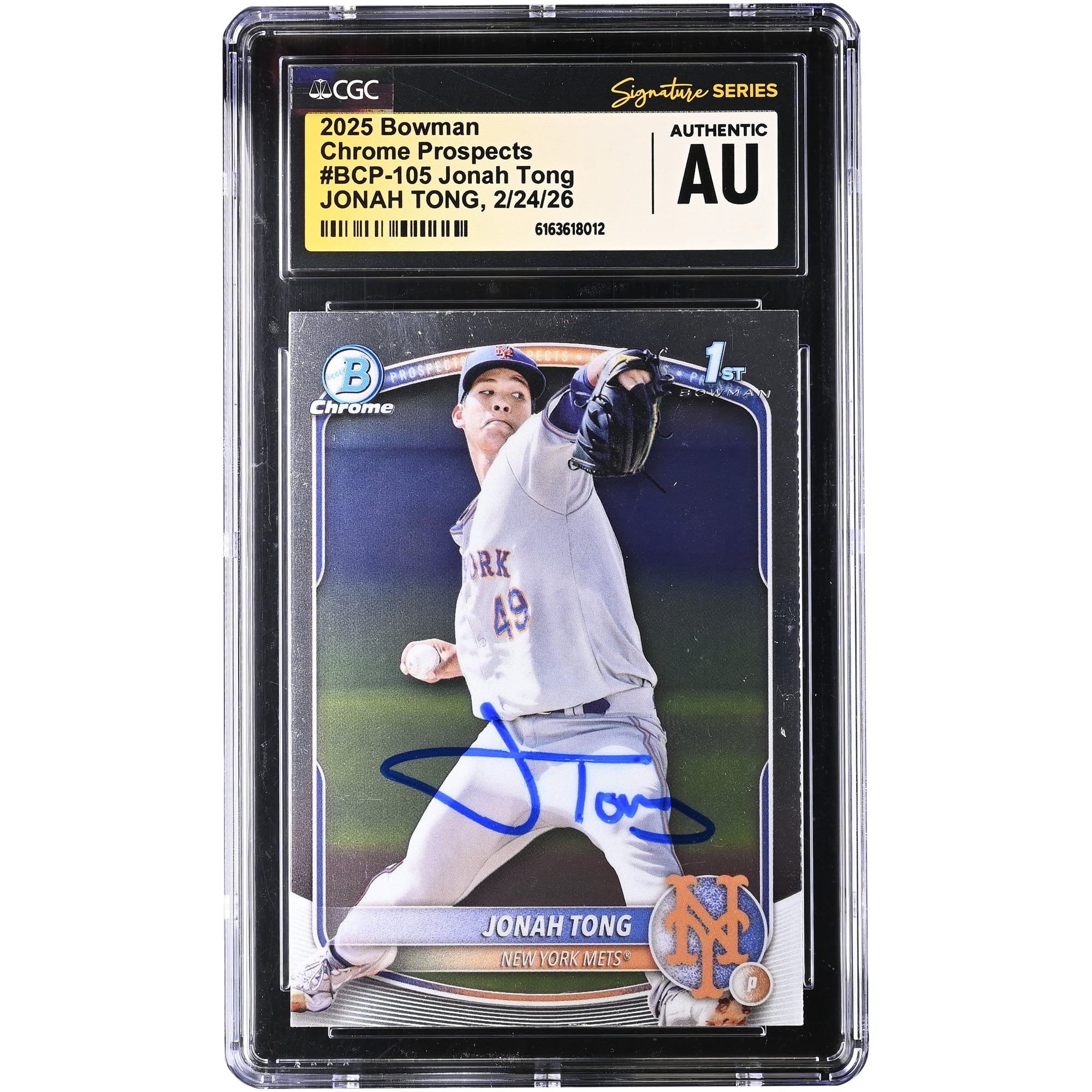 Jonah Tong New York Mets Autographed 2025 Bowman Chrome Prospects #BCP-105 CGC Authenticated / Card