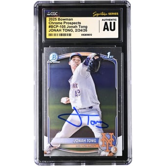 Jonah Tong New York Mets Autographed 2025 Bowman Chrome Prospects #BCP-105 CGC Authenticated / Card