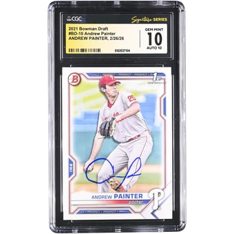 Andrew Painter Philadelphia Phillies Autographed 2021 Bowman Draft #BD-10 CGC Authenticated 10/10 Card