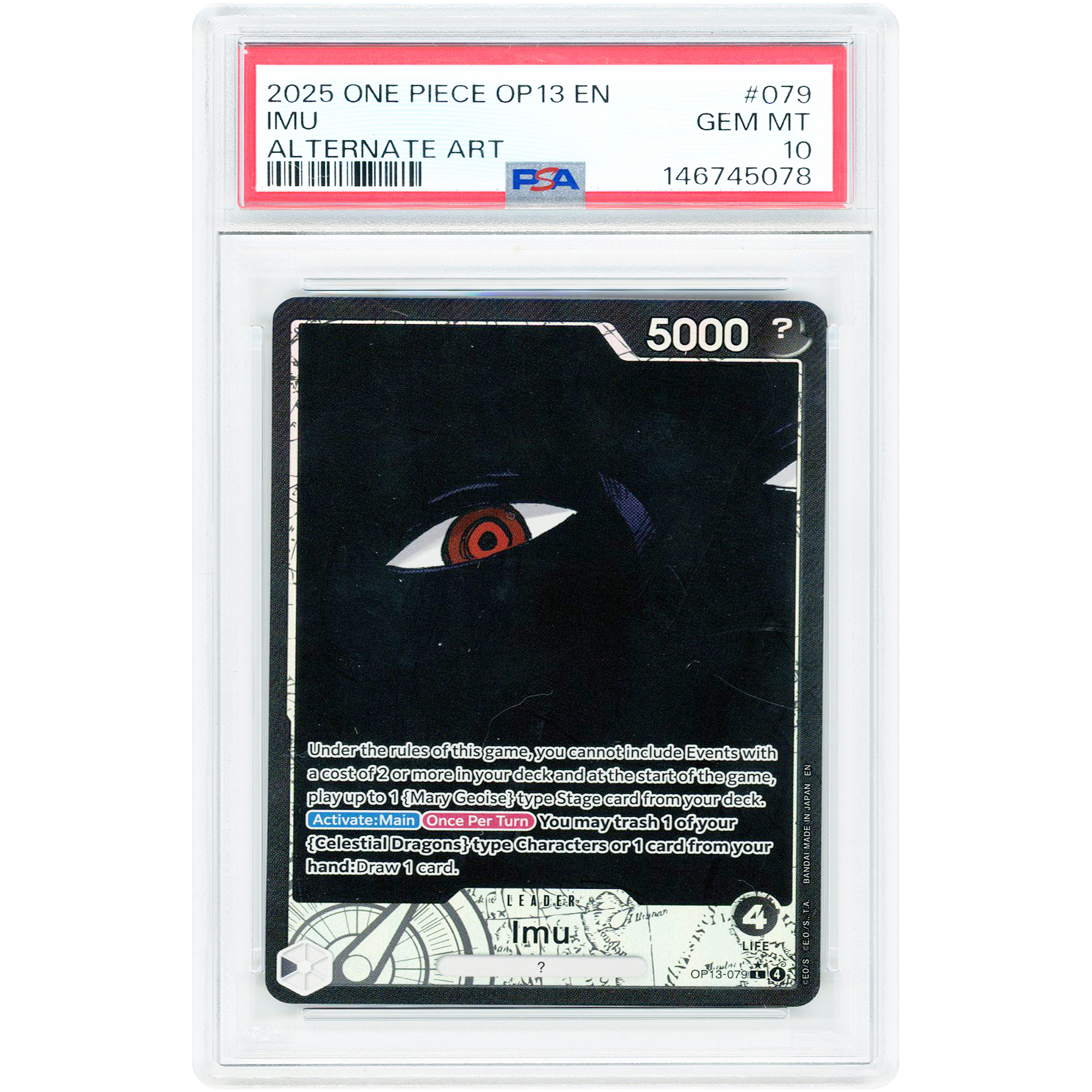 Imu 2025 One Piece Carrying On His Will Alternate Art #OP13-079 PSA Authenticated 10 Card