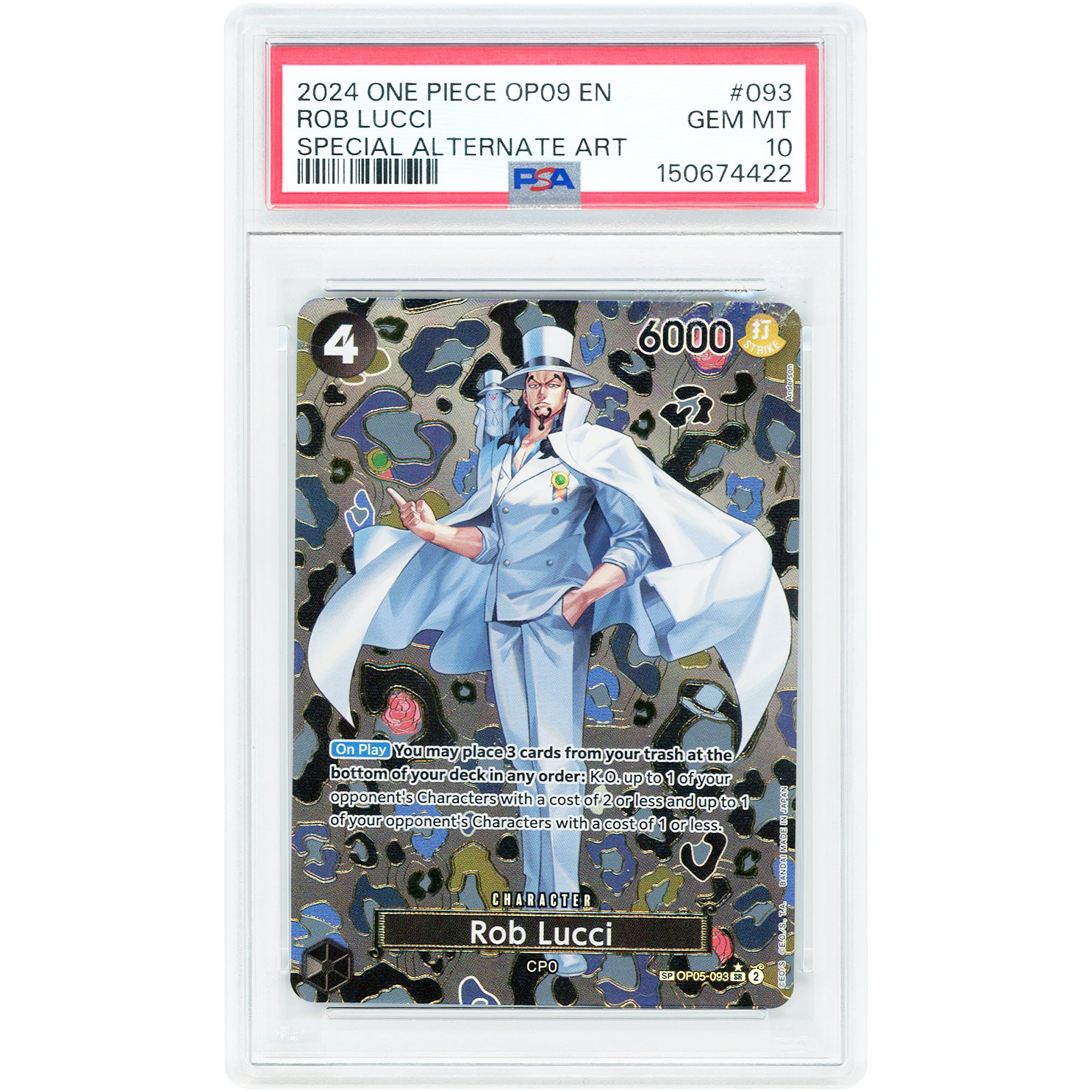 Rob Lucci 2024 One Piece Emperors in the New World Special Alternate Art #OP05-093 PSA Authenticated 10 Card