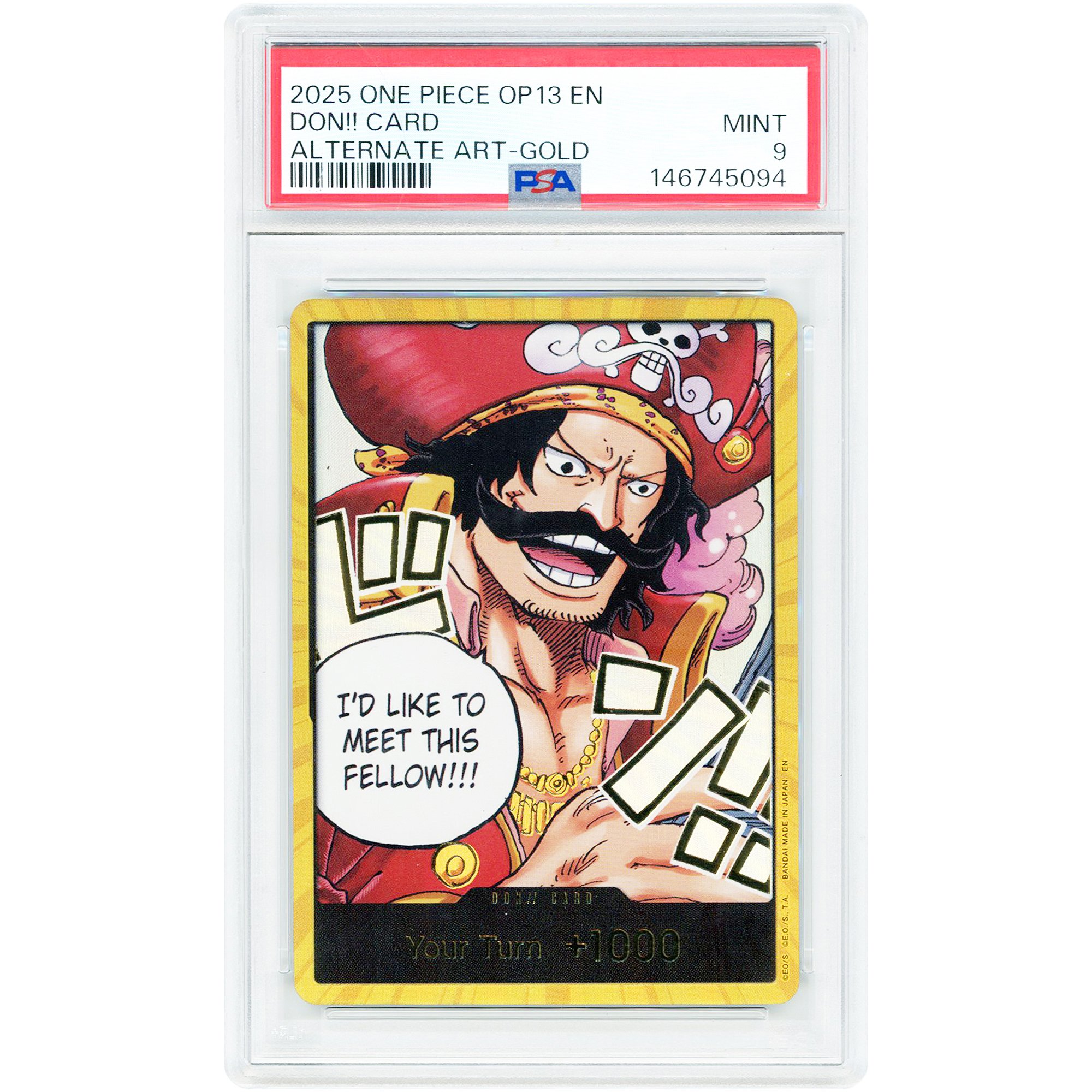 DON!! Card Gol D. Roger 2025 One Piece Carrying On His Will Alternate Art Gold #NNO PSA Authenticated 9 Card