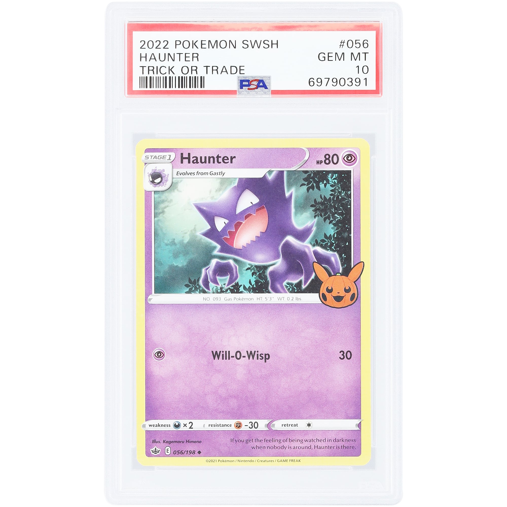Haunter 2022 Pokemon Sword & Shield Trick Or Trade #056 PSA Authenticated 10 Card