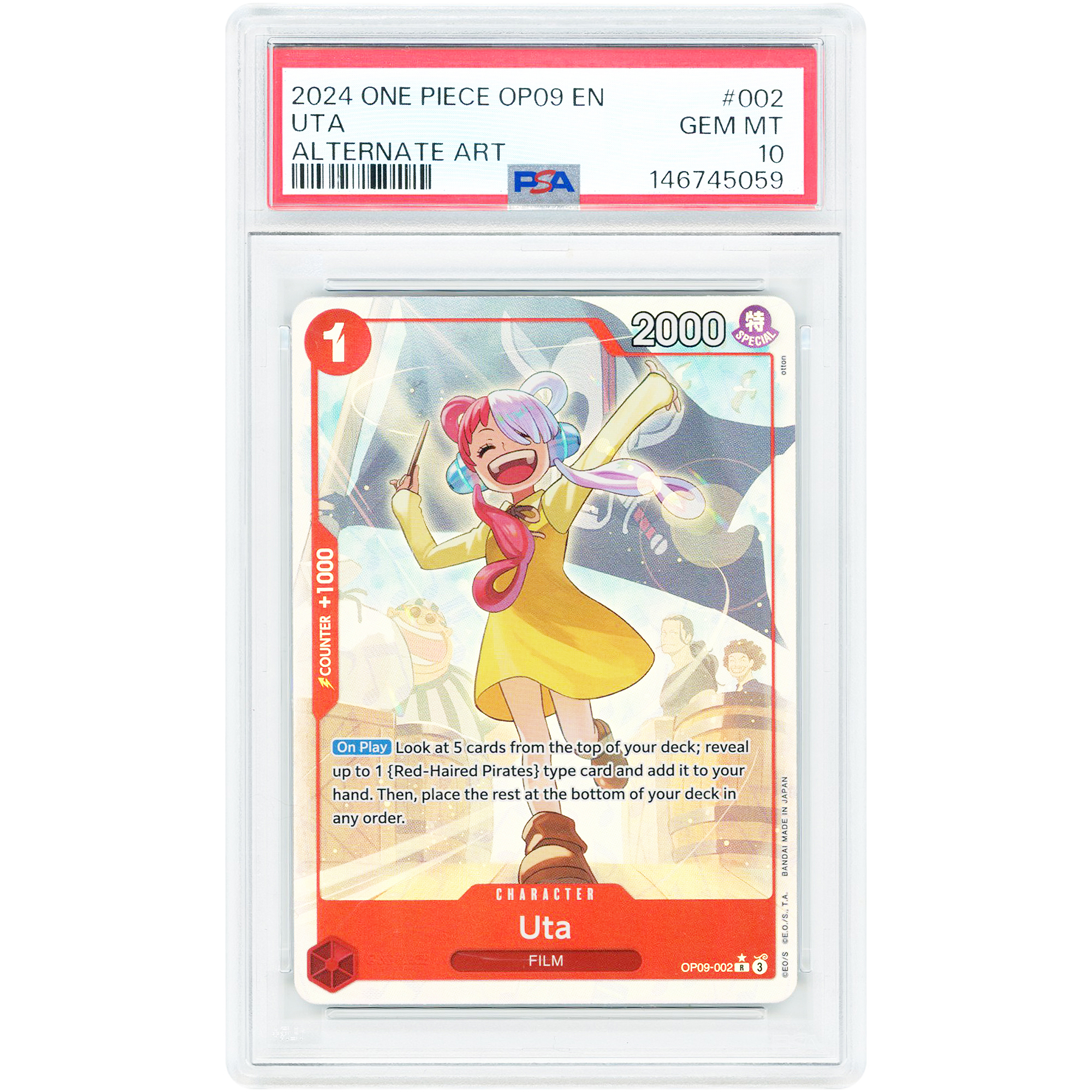 Uta 2024 One Piece Emperors in the New World Alternate Art #OP09-002 PSA Authenticated 10 Card