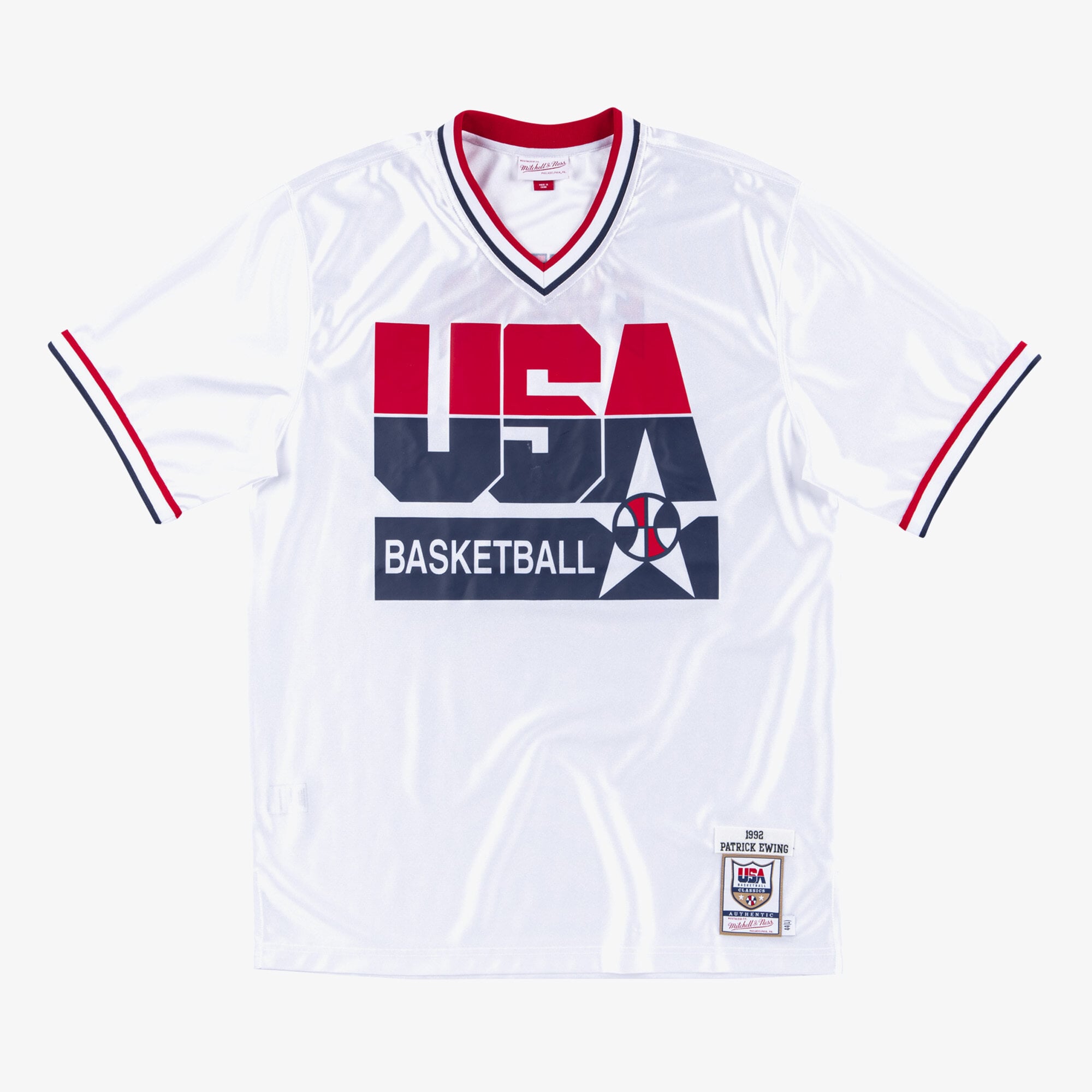 USA Basketball Mitchell & Ness Patrick Ewing 1992 Authentic Shooting Shirt – White – Mens