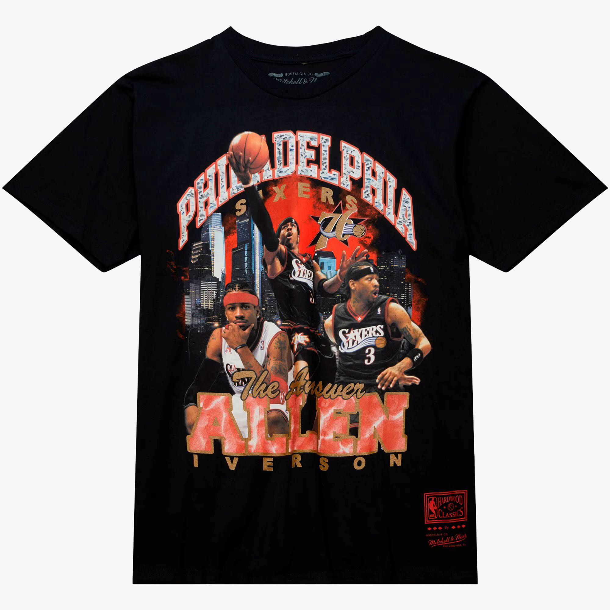 Camiseta de manga corta con detalles brillantes de Allen Iverson de los Philadelphia 76ers de Mitchell & Ness - Negra - Para hombre