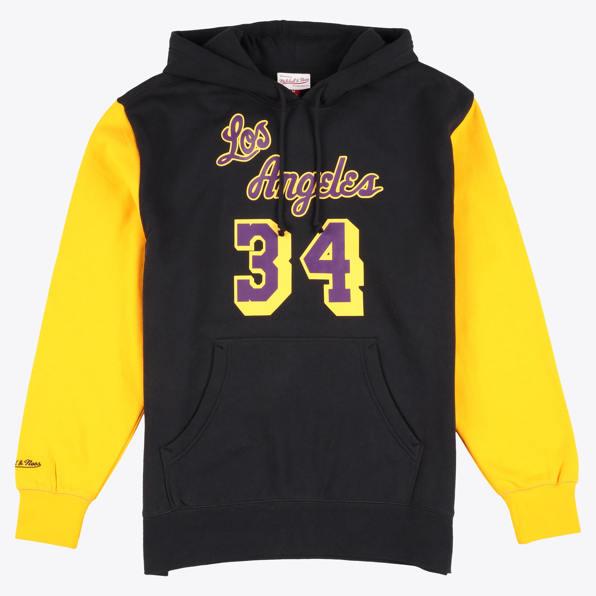 Sudadera con capucha de felpa Mitchell & Ness de Los Angeles Lakers, modelo Shaquille O'Neal 2004, con nombre y número - Negro/Dorado - Para hombre