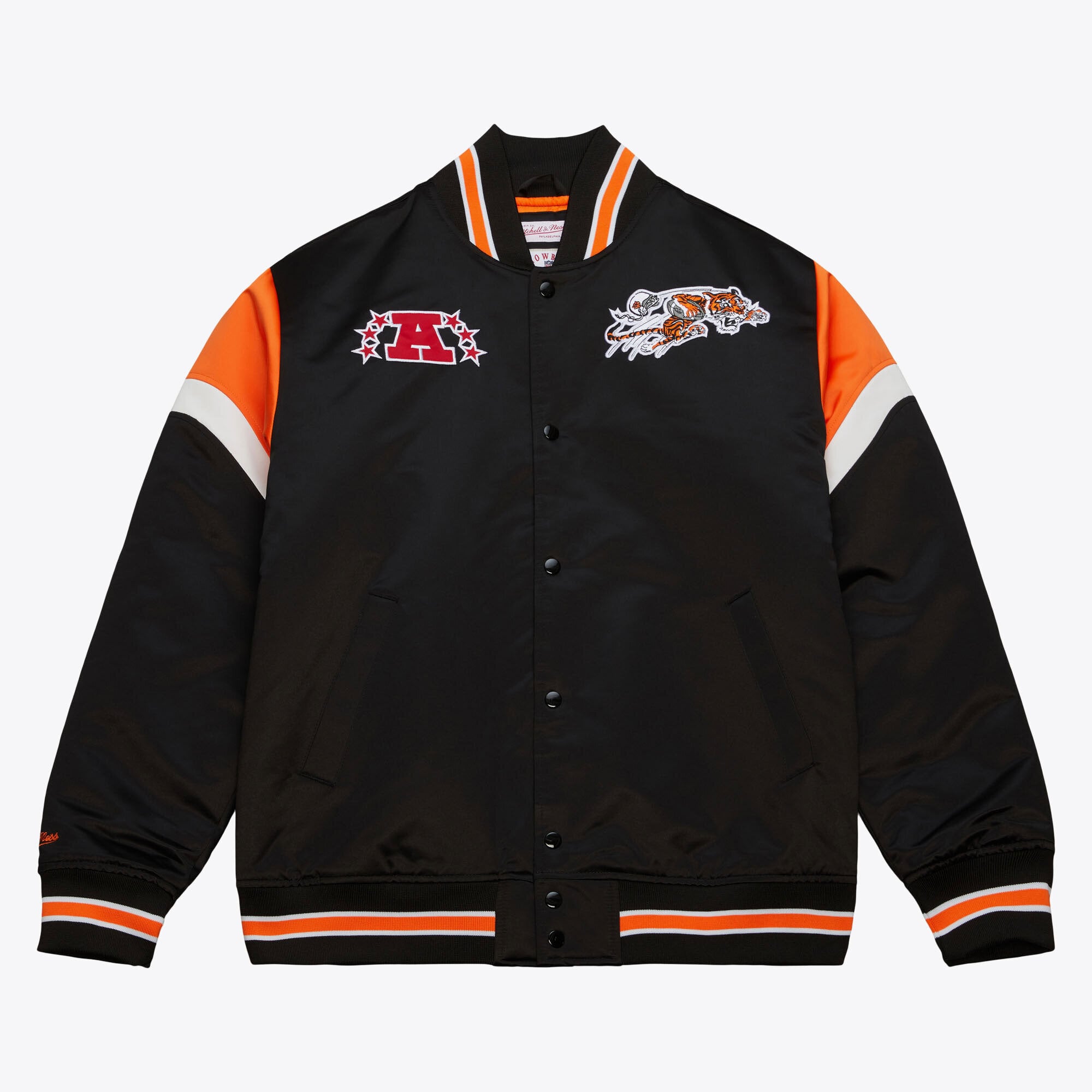Chaqueta de satén grueso Mitchell & Ness de los Cincinnati Bengals - Negra - Para hombre