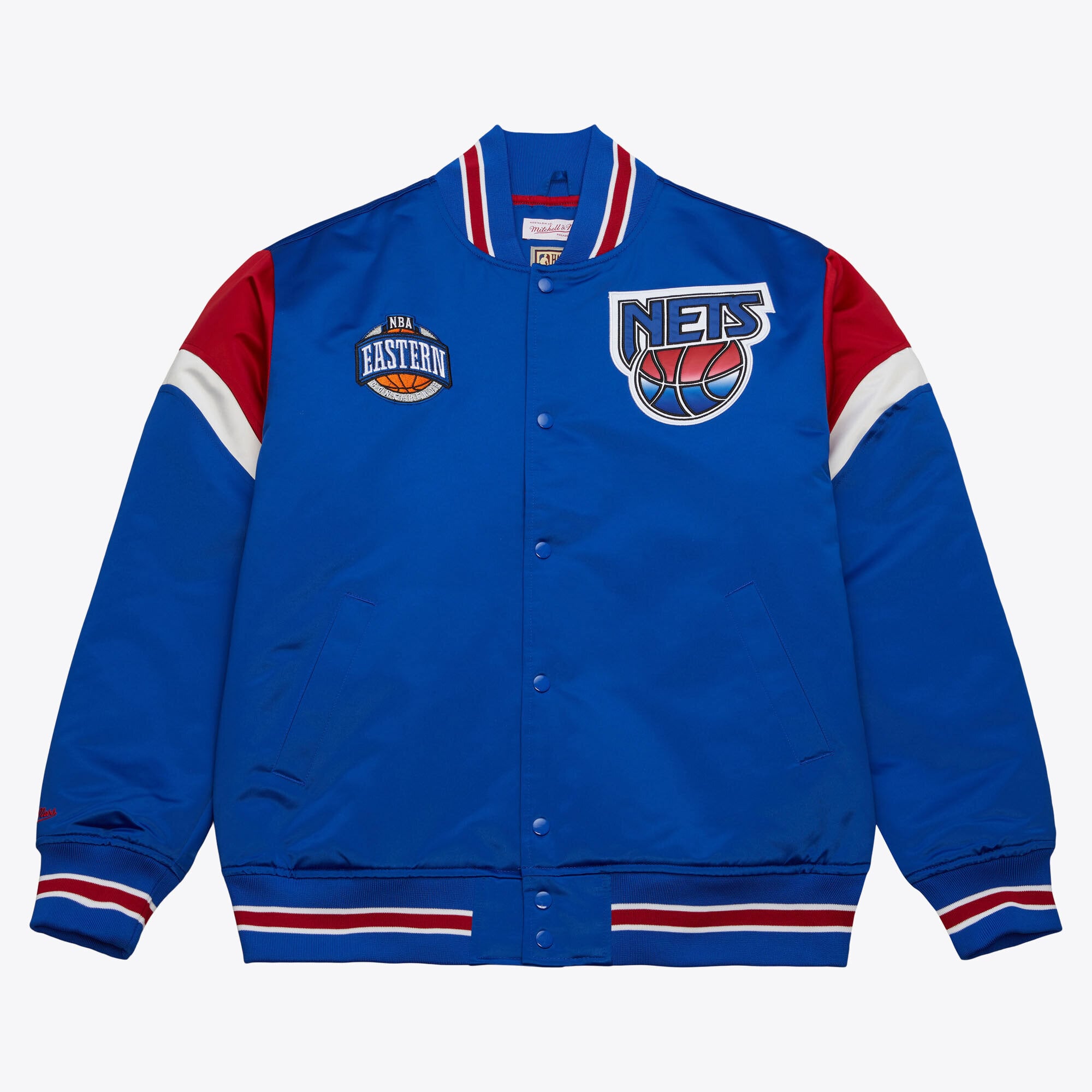 Chaqueta de satén grueso Mitchell & Ness de los New Jersey Nets - Azul real - Para hombre
