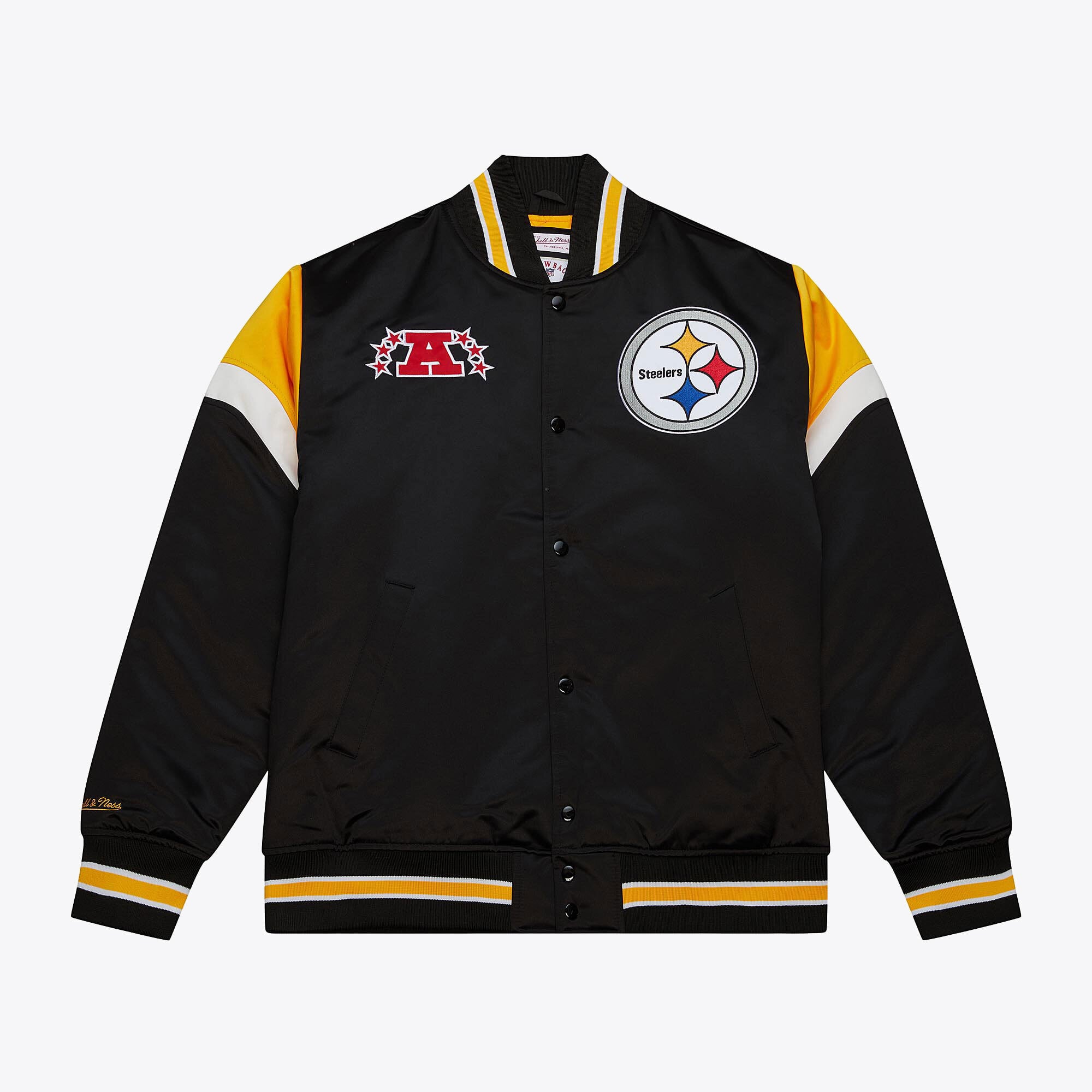 Chaqueta de satén grueso Mitchell & Ness de los Pittsburgh Steelers - Negra - Para hombre
