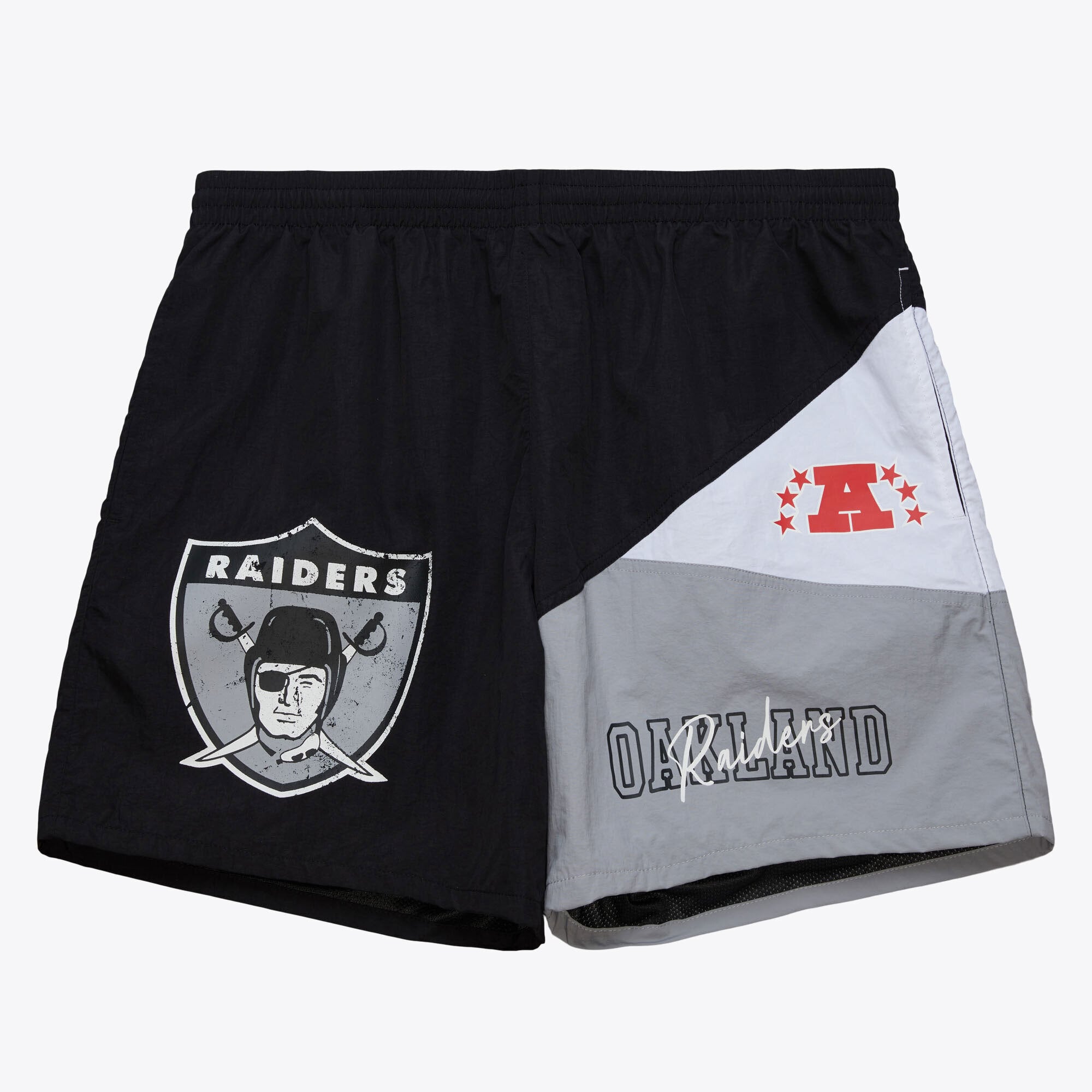 Oakland Raiders Mitchell & Ness Webshorts mit Vintage-Logo – Schwarz – Herren