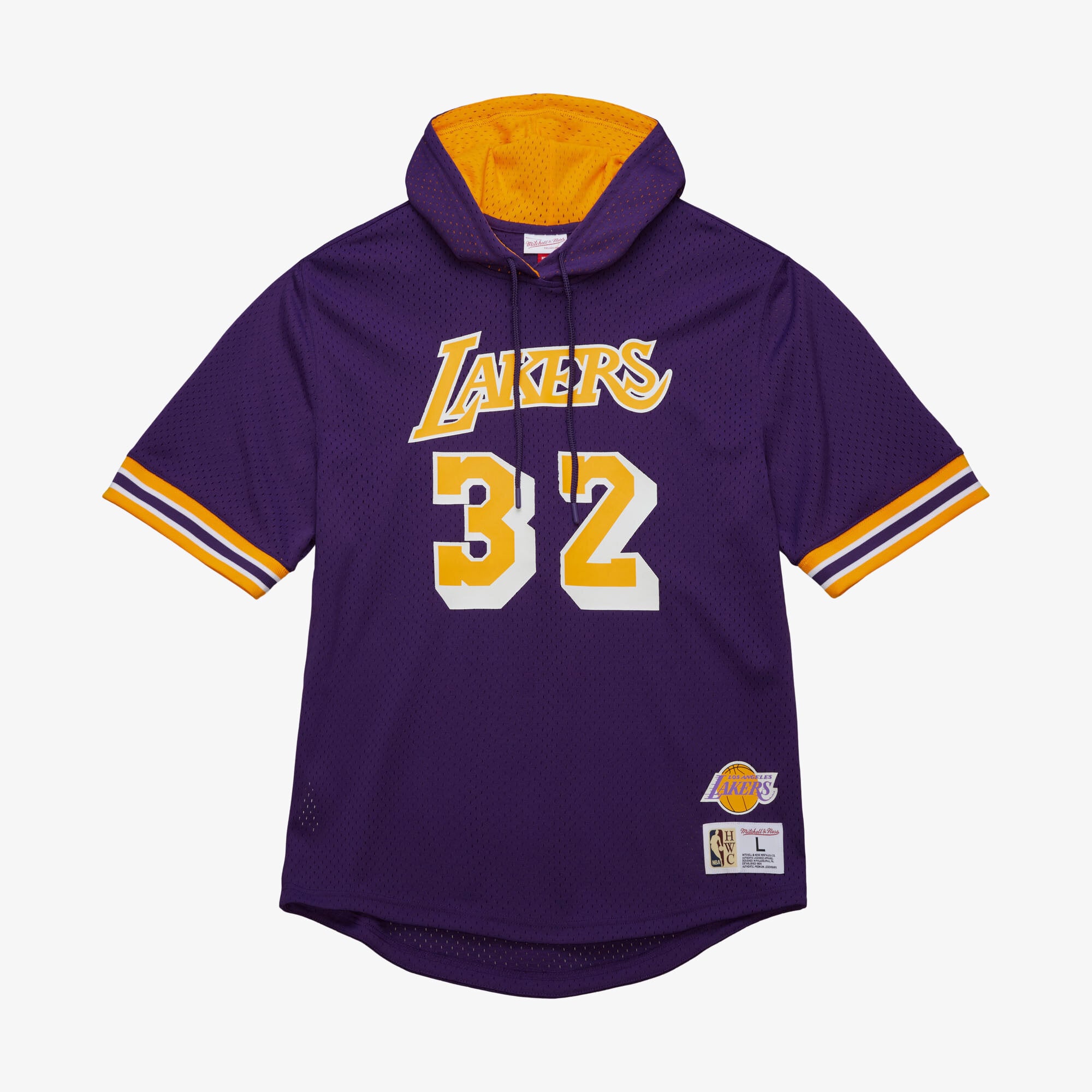 Los Angeles Lakers Mitchell & Ness Magic Johnson 1985 Name & Number Mesh Kurzarm-Hoodie – Lila – Herren