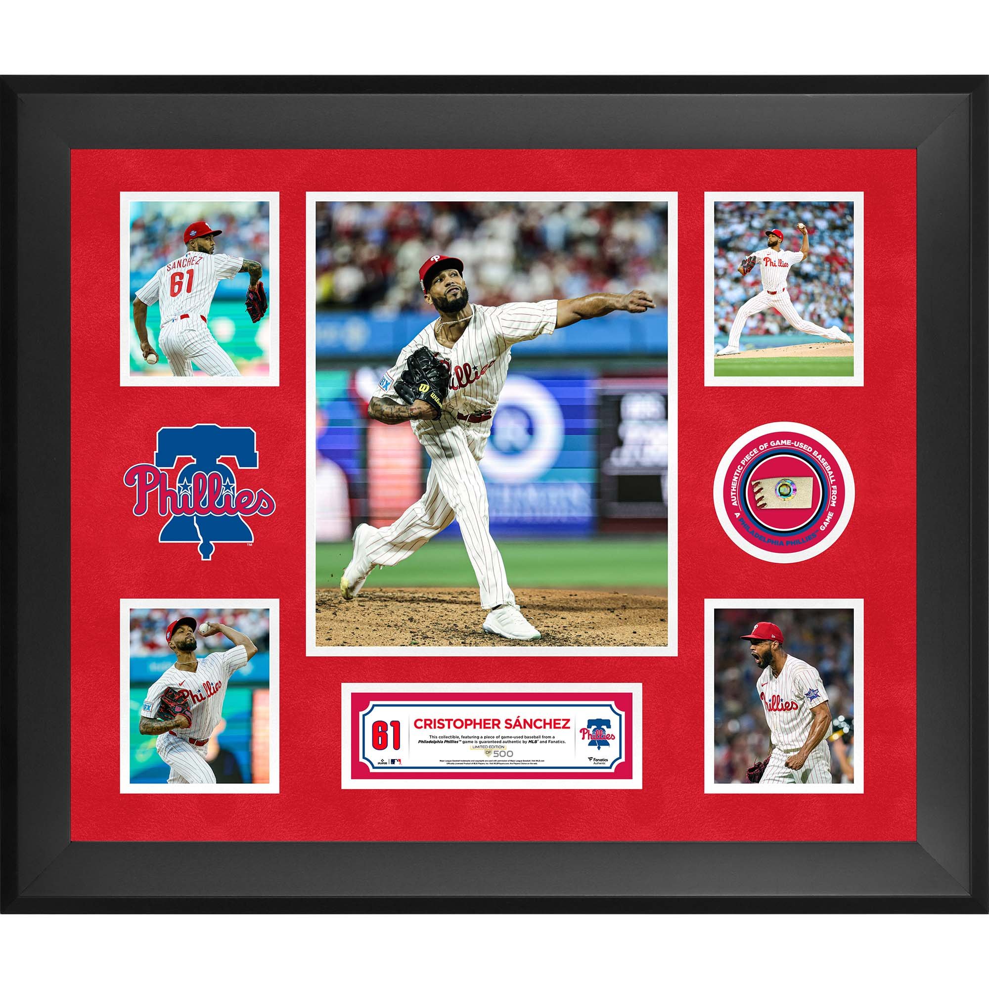 Cristopher Sanchez Philadelphia Phillies Framed 5-Photo Collage with a Piece of Game-Used Ball - Limited Edition of 500
