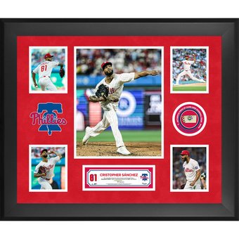 Cristopher Sanchez Philadelphia Phillies Framed 5-Photo Collage with a Piece of Game-Used Ball - Limited Edition of 500