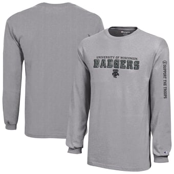 Youth Champion  Heather Gray Wisconsin Badgers Operation Hat Trick Long Sleeve T-Shirt